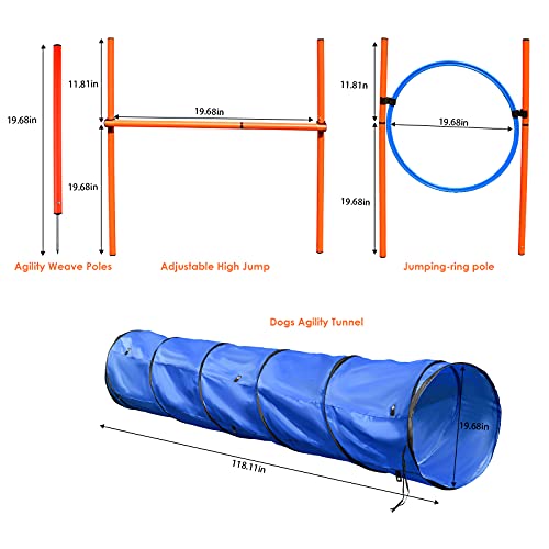 ETmate Set de Entrenamiento Agilidad Perros Juego De Equipos De Agilidad para Perros, Entrenamiento De Agilidad y Dirección, Túnel, Anillo De Salto, Poste De Salto, Poste De Tejido.