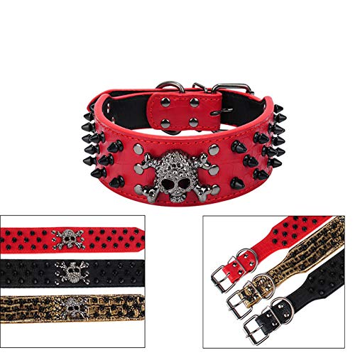 ETOPARS Collar de Perro de Calavera con Remaches, Collar para Perro Grande y Mediano, Collar para Perro de Piel Sintética de Cocodrilo con Remaches Puntiagudos