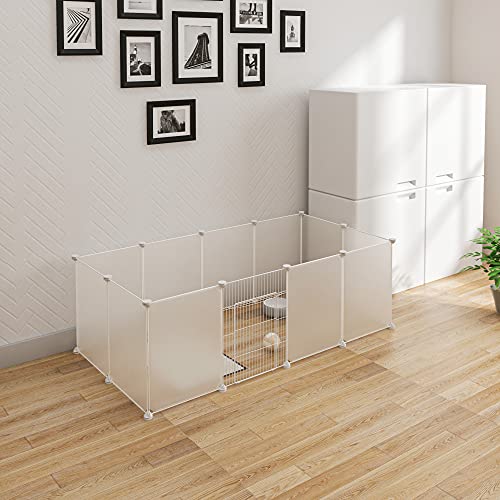 EUGAD Recinto para Cobayas Parque para Conejos Hámster Gatito Cachorros Mascota plástico con Puerta DIY 12 Paneles Blanco 145 x 75 x 46 cm 0009WL