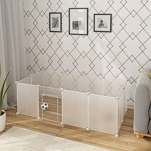 EUGAD Recinto para Cobayas Parque para Conejos Hámster Gatito Cachorros Mascota plástico con Puerta DIY 12 Paneles Blanco 145 x 75 x 46 cm 0009WL