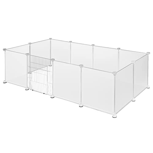 EUGAD Recinto para Cobayas Parque para Conejos Hámster Gatito Cachorros Mascota plástico con Puerta DIY 12 Paneles Blanco 145 x 75 x 46 cm 0009WL