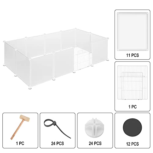 EUGAD Recinto para Cobayas Parque para Conejos Hámster Gatito Cachorros Mascota plástico con Puerta DIY 12 Paneles Blanco 145 x 75 x 46 cm 0009WL