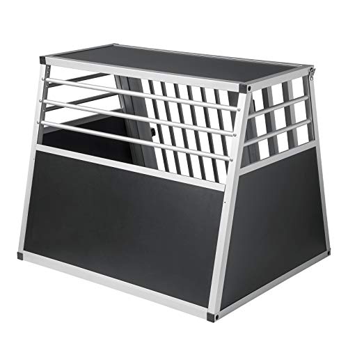 EUGAD Transportín de Aluminio para Perros Gatos Mascotas Jaula Transporte de Viaje para Mascotas Trapezoidal 1 Puerta 80 x 65 x 65 cm Negro 0007LL