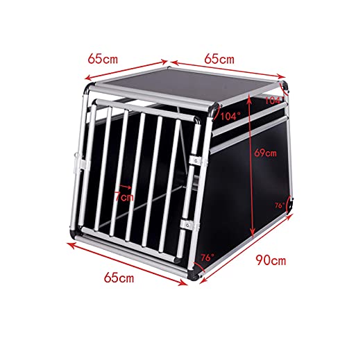 EUGAD Transportín de Aluminio para Perros Gatos Mascotas Jaula Transporte de Viaje para Mascotas Trapezoidal 1 Puerta Negro/Plata B65xH69xT90 cm 0002LL