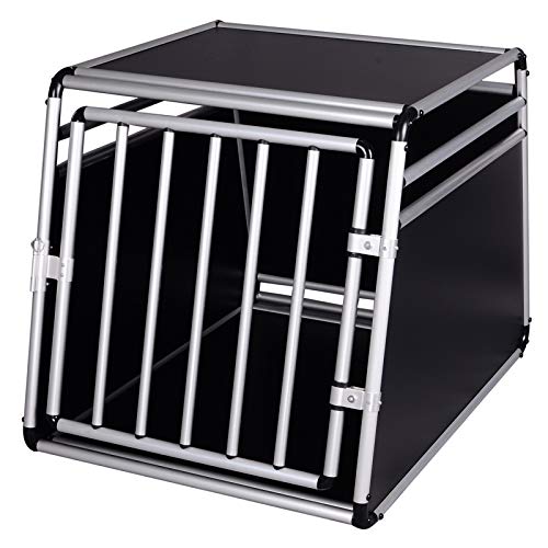 EUGAD Transportín de Aluminio para Perros Gatos Mascotas Jaula Transporte de Viaje para Mascotas Trapezoidal 1 Puerta Negro/Plata B65xH69xT90 cm 0002LL