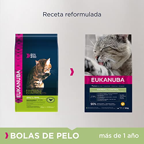 Eukanuba Hairball Control Alimento seco para gatos adultos y gatos de edad avanzada, rica en pollo fresco, 10 kg