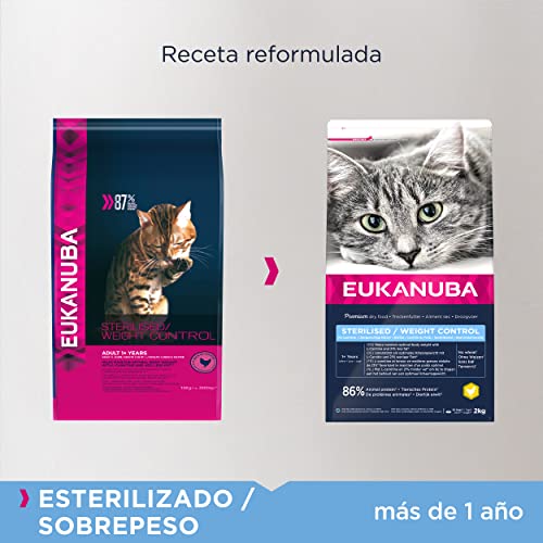 Eukanuba Sterilised- Weight Control, Alimento seco para gatos adultos y gatos de edad avanzada, rica en pollo fresco, 2 kg