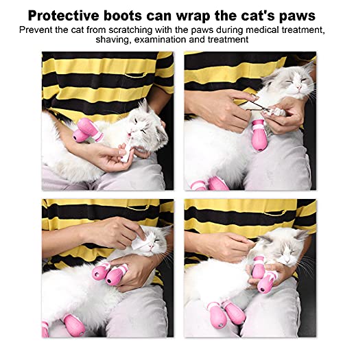 EVTSCAN Botines para Gatos Zapatos antiarañazos para Gatos Fundas de Silicona para los pies Adecuado para hospitales de Mascotas Tiendas de Mascotas(Rosado)