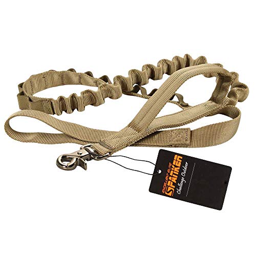 EXCELENTE Spanker Elite Bungee Correa para Perro Correa táctica para Perro Correa táctica Ajustable de Nylon para Perros Correa de Perro Militar de liberación rápida con 2 manijas de Control(Marrón)