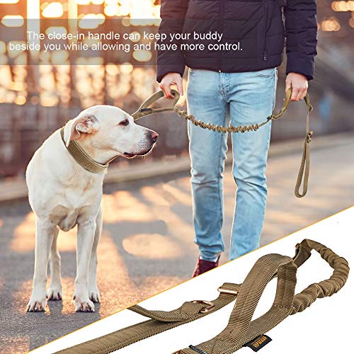 EXCELENTE Spanker Elite Tactical Bungee Dog Leash Correa de Perro Militar Ajustable K9 Tactical Leash Cables elásticos Cuerda con 2 manijas de Control(Marrón)