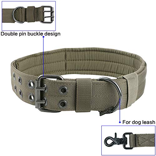 EXCELLENT ELITE SPANKER 1.5"de Ancho Collar de Perro Militar Anillo de Metal Ajustable con Hebilla y Hebilla Collar de Perro de Trabajo para Perros medianos Grandes(Verde Oliva-L)