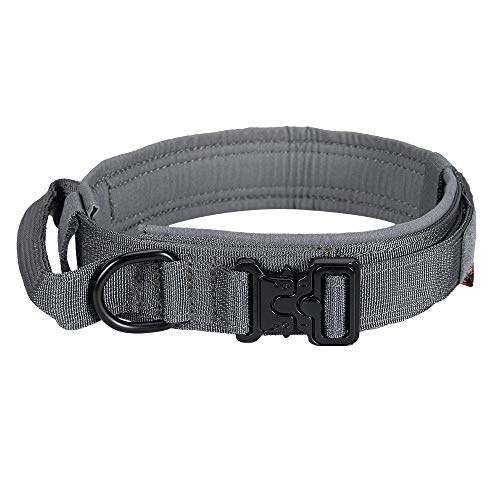 EXCELLENT ELITE SPANKER Collar táctico para Perros Collar de Nylon Ajustable K9 Collar Militar para Perros Hebilla de Metal Resistente con Mango(Gris-M)