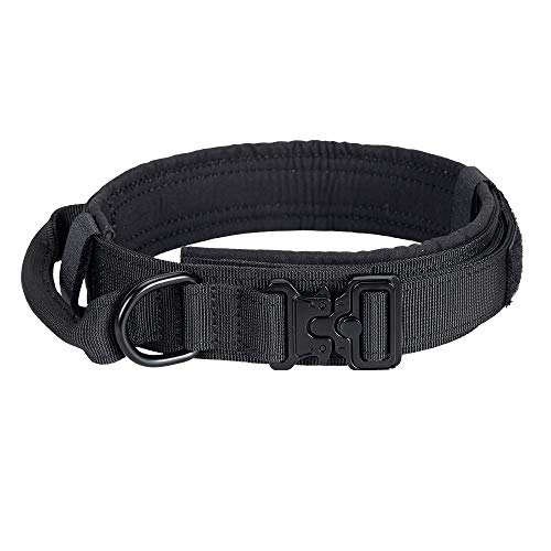 EXCELLENT ELITE SPANKER Collar táctico para Perros Collar de Nylon Ajustable K9 Collar Militar para Perros Hebilla de Metal Resistente con Mango(Negro-L)