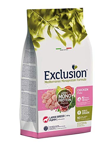 EXCLUSION MEDITERRANEO MONOPROTEIN : Puppy LARGUE Pollo Noble Grain 12KG-Alimento Completo para Mascotas formulado con una Fuente de proteína Animal para Cachorros de Razas Grandes.