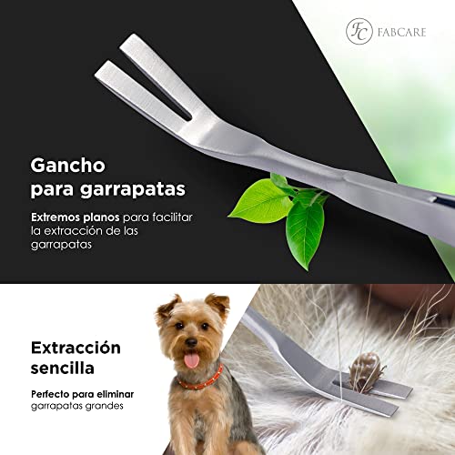 FABCARE 2 en 1 Pinza de garrapatas - Pinza y gancho elimina garrapatas - Inc. estuche, guía electrónica y tarjeta de identificación - Antigarrapatas para personas, perros y gatos - Quita garrapatas