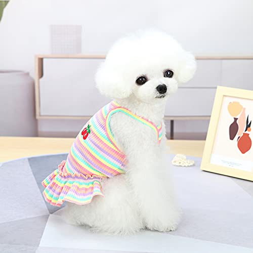 Falda para Perro, Falda de Camisa a Rayas para Mascotas YAODHAOD, Vestido Plisado con Camisola con Estampado de Cerezas, Vestido de Princesa de Verano con Volantes (Rosa, Large)