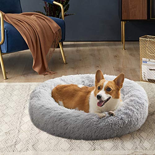 Fangqiyi Redondo Cama Mascotas Cama para Perros Donut Cremallera Inferior Que se Puede Quitar y Lavar,para Mascotas Gatos y Perros Pequeños Gris,60 * 60cm