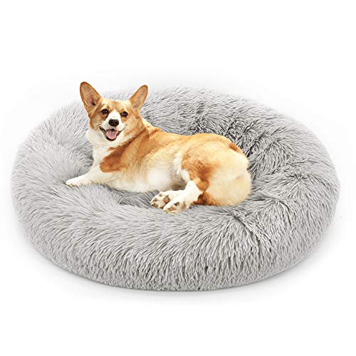 Fangqiyi Redondo Cama Mascotas Cama para Perros Donut Cremallera Inferior Que se Puede Quitar y Lavar,para Mascotas Gatos y Perros Pequeños Gris,60 * 60cm