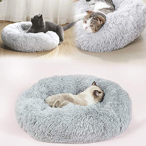 Fangqiyi Redondo Cama Mascotas Cama para Perros Donut Cremallera Inferior Que se Puede Quitar y Lavar,para Mascotas Gatos y Perros Pequeños Gris,60 * 60cm