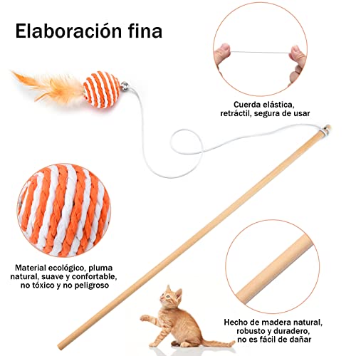 Fanshiontide 4 pcs Juguete con Pluma de Gato, Juguetes para Gatos, Varita de Plumas Naturales, Gato Juguete con Plumas, Juguete para Gato Interactivo para Ejercitar Gatos