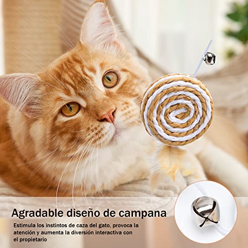 Fanshiontide 4 pcs Juguete con Pluma de Gato, Juguetes para Gatos, Varita de Plumas Naturales, Gato Juguete con Plumas, Juguete para Gato Interactivo para Ejercitar Gatos