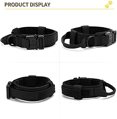 Fantsccy Collares de Perro de Nylon,Collar táctico para Perros Ajustable con Mango de Control Fabricado en Nylon con Hebilla metálica Acolchada para Perros medianos Grandes Caza Entrenamiento Ocio