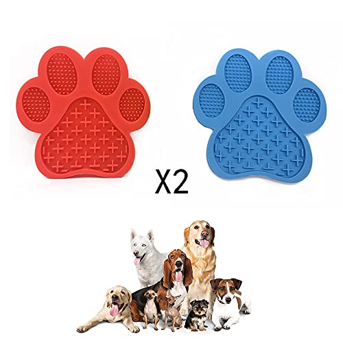 FDDD 2Pcs Alfombrilla Lamer Perros, Dispositivo de Ducha para Mascotas, Alfombrilla para Lamer Mascotas de Silicona, para Bañarse de Mascotas, Cuidado y Entrenamiento (Azul, Rojo)