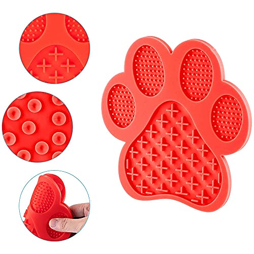 FDDD 2Pcs Alfombrilla Lamer Perros, Dispositivo de Ducha para Mascotas, Alfombrilla para Lamer Mascotas de Silicona, para Bañarse de Mascotas, Cuidado y Entrenamiento (Azul, Rojo)