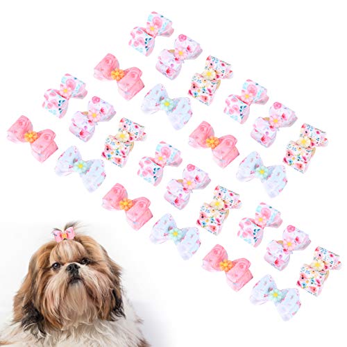 Fdit Lazos para el Pelo de 25 Piezas para Perros, Lazos para el Pelo para Mascotas, Lazos para el Pelo para Perros y Gatos, Lazos para el Pelo con Flores Bonitas con Bandas de Goma