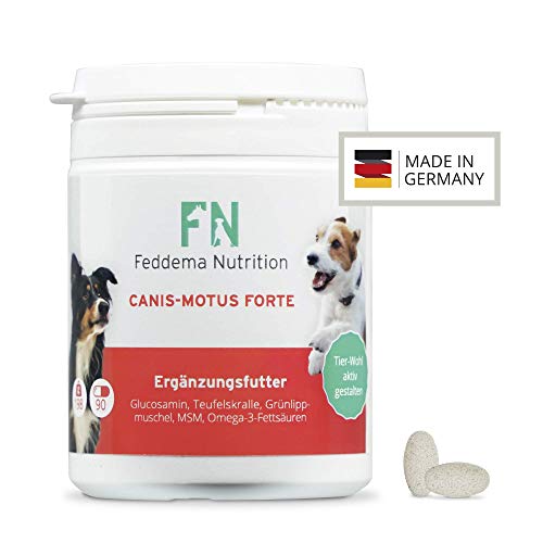 Feddema Canis Motus Forte - Complementos alimenticios para Perros para los cartílagos y articulaciones con hasta 3 Veces más * La glucosamina, Uña de Diablo, el Mejillón Verde, MSM