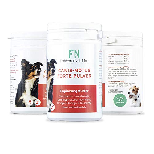 Feddema Canis-Motus Forte Polvo Articulación Suplemento Dietario para Perro con Garra Glucosamina Msm Mejillón I Alimenticio Articulaciones Pequeño 150g, Normal 250g, 2er Pack 2X 250g - Normal