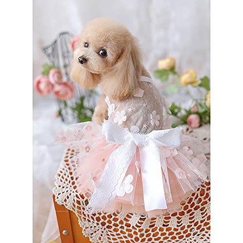 FEGOCLT Vestido de Novia de Princesa para Mascotas con Flores de Color Naranja Claro, Vestido Mullido de Verano, Perro pequeño, Peluche, Gatos Pomerania (Size : XX-Large)