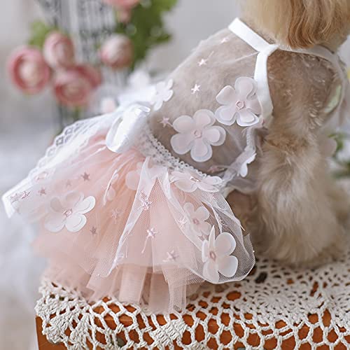 FEGOCLT Vestido de Novia de Princesa para Mascotas con Flores de Color Naranja Claro, Vestido Mullido de Verano, Perro pequeño, Peluche, Gatos Pomerania (Size : XX-Large)