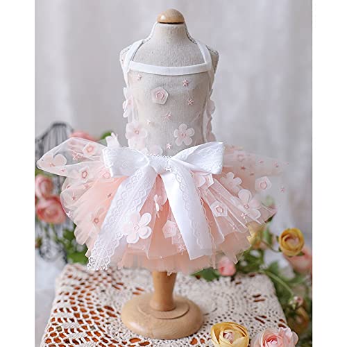 FEGOCLT Vestido de Novia de Princesa para Mascotas con Flores de Color Naranja Claro, Vestido Mullido de Verano, Perro pequeño, Peluche, Gatos Pomerania (Size : XX-Large)