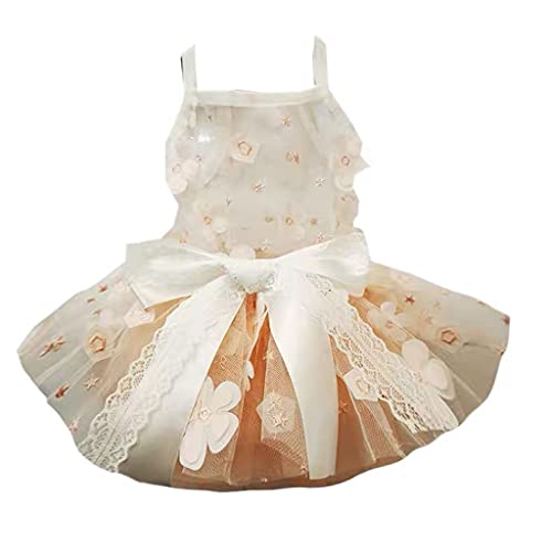 FEGOCLT Vestido de Novia de Princesa para Mascotas con Flores de Color Naranja Claro, Vestido Mullido de Verano, Perro pequeño, Peluche, Gatos Pomerania (Size : XX-Large)