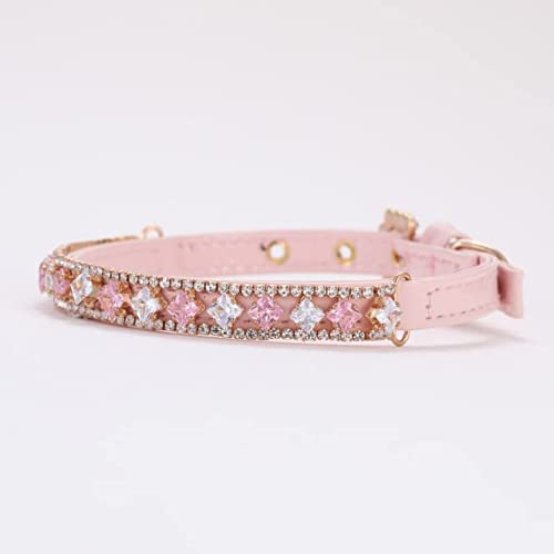 feiling Collar para perros pequeños, cachorros, perlas brillantes, collar de gato ajustable, para cachorros, para Poodle Chihuahua, Bichon Frise Pomeranin (M: 24-30 cm, rosa)