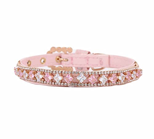 feiling Collar para perros pequeños, cachorros, perlas brillantes, collar de gato ajustable, para cachorros, para Poodle Chihuahua, Bichon Frise Pomeranin (M: 24-30 cm, rosa)