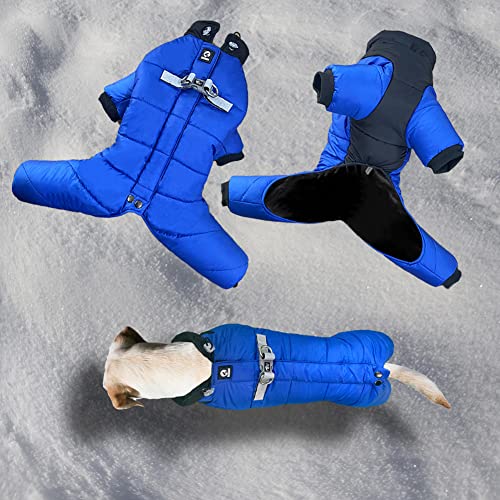 FEimaX Abrigo para Perros Chaqueta de Invierno Ropa Impermeable para Perro Pequeños y Medianos Mascotas Chaleco Cálido Suave Arnés de Cachorros con Anillas en D (XXL, Azul)