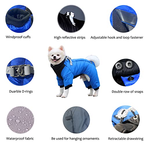 FEimaX Abrigo para Perros Chaqueta de Invierno Ropa Impermeable para Perro Pequeños y Medianos Mascotas Chaleco Cálido Suave Arnés de Cachorros con Anillas en D (XXL, Azul)