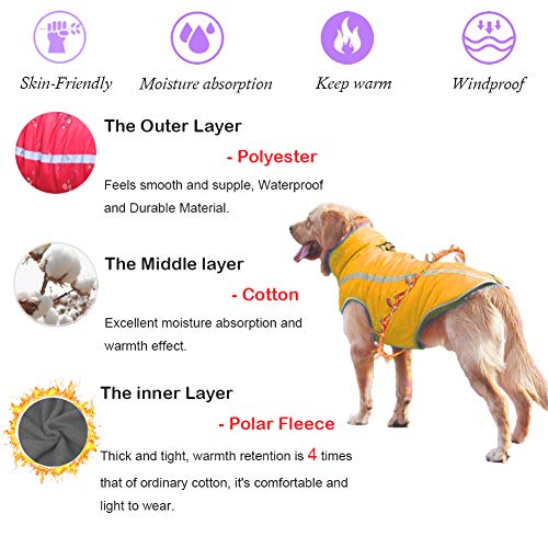 FEimaX Abrigo para Perros de Invierno Chaqueta Impermeable Ropa a Prueba de Viento con Forro Polar y Orificio para Arnés, Chaleco Cálido Duradero para Perro Pequeños Medianos Grandes y Mascotas