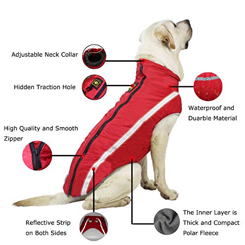 FEimaX Abrigo para Perros de Invierno Chaqueta Impermeable Ropa a Prueba de Viento con Forro Polar y Orificio para Arnés, Chaleco Cálido Duradero para Perro Pequeños Medianos Grandes y Mascotas