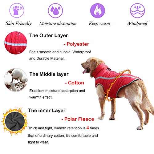 FEimaX Abrigo para Perros de Invierno Chaqueta Impermeable Ropa a Prueba de Viento con Forro Polar y Orificio para Arnés, Chaleco Cálido Duradero para Perro Pequeños Medianos Grandes y Mascotas