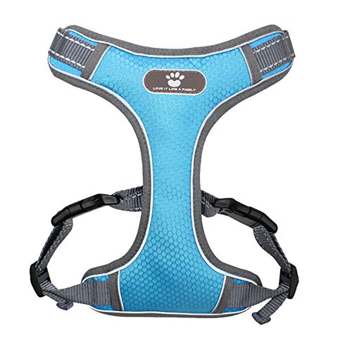 FEimaX Arnés para Perro Ajustable Pet Harness Arnes Reflectante de Malla Suave Transpirable Arnés Chaleco para Cachorros Perros Grandes Medianos Pequeños para Correr, Entrenamiento (S, Azul)