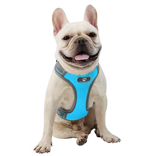 FEimaX Arnés para Perro Ajustable Pet Harness Arnes Reflectante de Malla Suave Transpirable Arnés Chaleco para Cachorros Perros Grandes Medianos Pequeños para Correr, Entrenamiento (S, Azul)