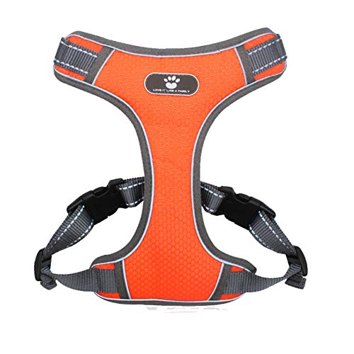 FEimaX Arnés para Perro Ajustable Pet Harness Arnes Reflectante de Malla Suave Transpirable Arnés Chaleco para Cachorros Perros Grandes Medianos Pequeños para Correr, Entrenamiento (XL, Naranja)