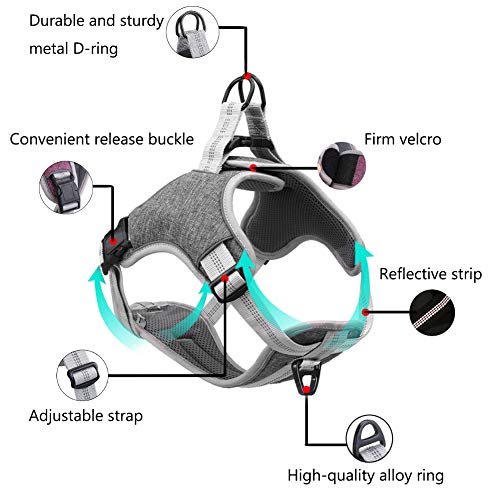 FEimaX Arnés para Perro Antitirones Chaleco Transpirable Arnes de Malla Suave Reflectante Ajustable y Duradero Cachorro Arnés Pecho de Coche para Caminar, Entrenamiento