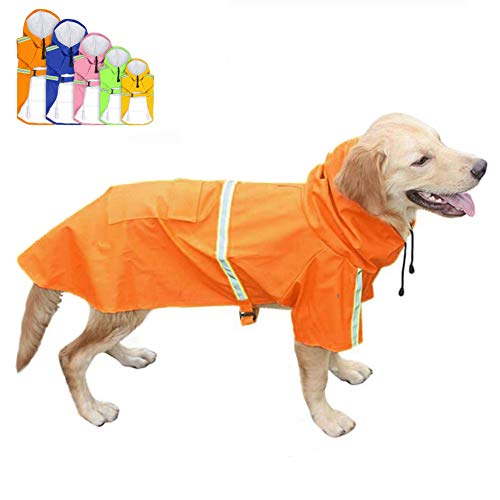 FEimaX Impermeable para Perros Abrigo Impermeables con Capucha, Chubasquero Reflectante y Ajustable, Poncho de Lluvia Impermeable para Perros Pequeños medianos y Grandes