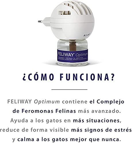 FELIWAY Optimum - Nueva Generación de Feromonas - Soluciona Todos los Signos de estrés del Gato - Arañazos, miedos, Cambios, marcaje con orina y conflictos Entre Gatos (3 recambios)