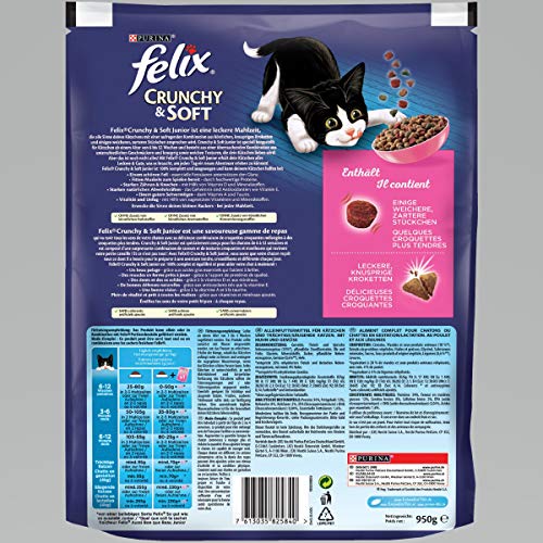 Felix Crunchy & Soft Pienso seco para Gatos (4 Paquetes de 950 g)