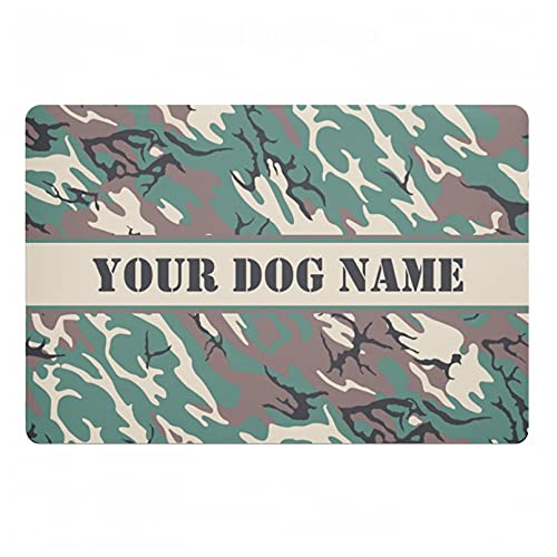 Felpudo Novedad Rosa Verde Militar Camuflaje Mantel para Perros Camuflaje Azul Marino Personalizado Nombre del Perro Felpudo Alfombrilla para Perro Regalo Personalizado para Mascotas- 16"x24"